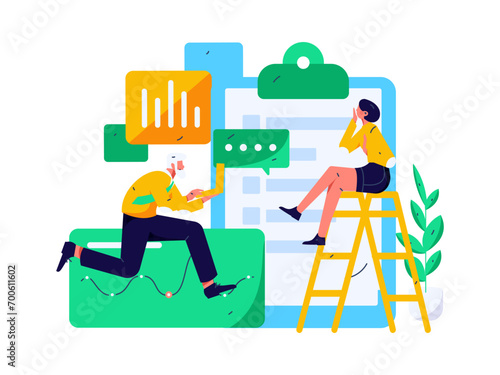 Flat vector illustration of business people operating work scene

