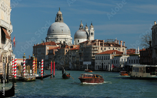 Cruise On The Canale Grande With View To The Basilica Santa Maria Della Salute In Venice Italy On A Wonderful Spring Day With A Few Clouds In The Sky
