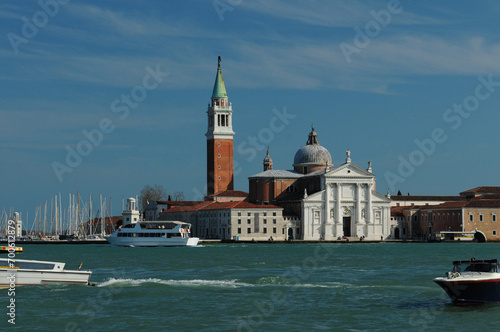 View From Canale Grande To The Basilica San Giorgio Maggiore And Its Campanile In Venice Italy On A Wonderful Spring Day With A Few Clouds In The Blue Sky
