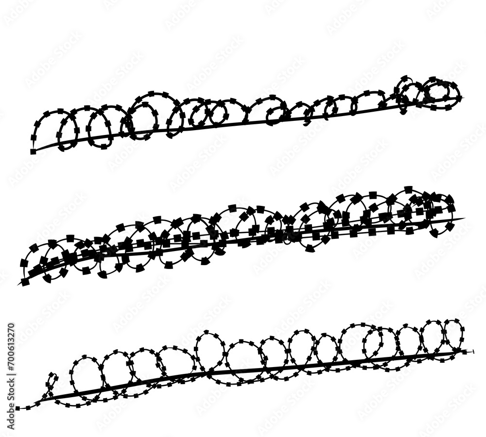 Barbed wire elements with silhouette perspective Barbed wire elements with silhouette perspective