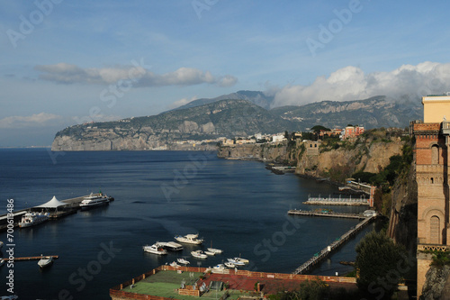 View To The Amalfi Coast Italy On A Wonderful Spring Day With A Few Clouds In The Sky