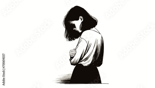 Beaten up young woman, victim of domestic violence vector illustration