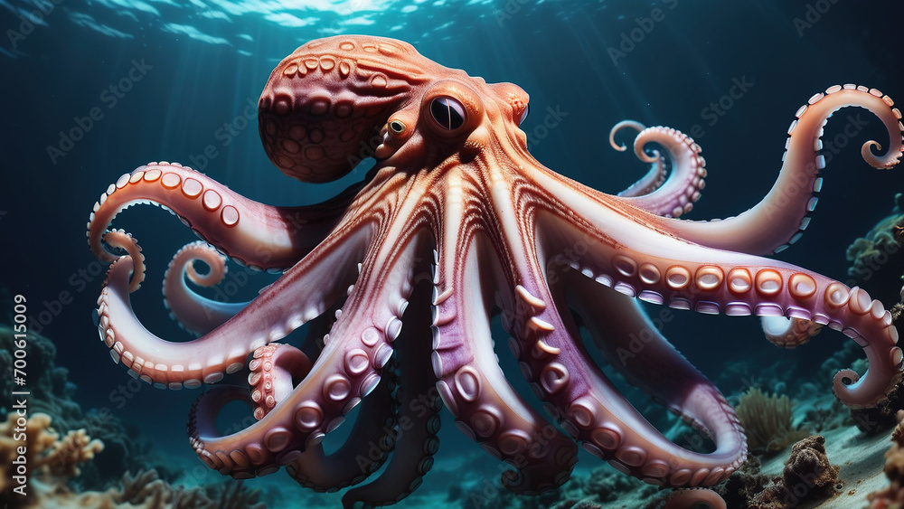 Octopus in underwater of open ocean Octopus in underwater of open ocean