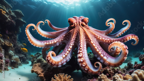 Octopus in underwater of open ocean