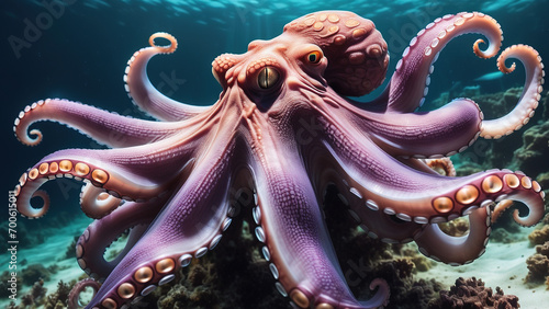 Octopus in underwater of open ocean