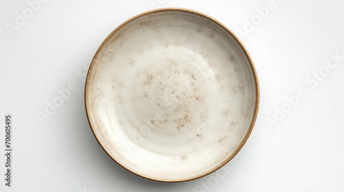 Empty Ceramic Round Plate on White Background. Dish, Tableware, Serving, Decoration 