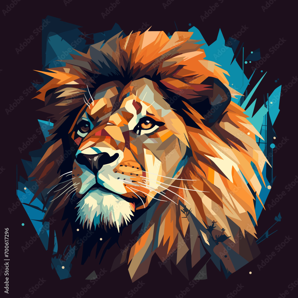 Majestic minimalist lion vector illustration. - obrazy, fototapety, plakaty 