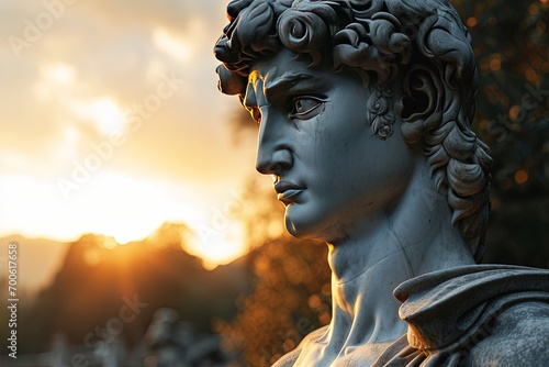 A beautiful stone stoic sculpture, statue of david portraying masculinity and stoicism. photo
