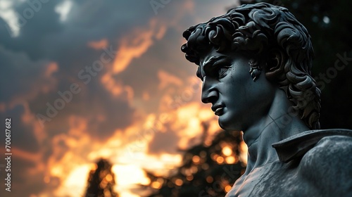 A beautiful stone stoic sculpture, statue of david portraying masculinity and stoicism. photo