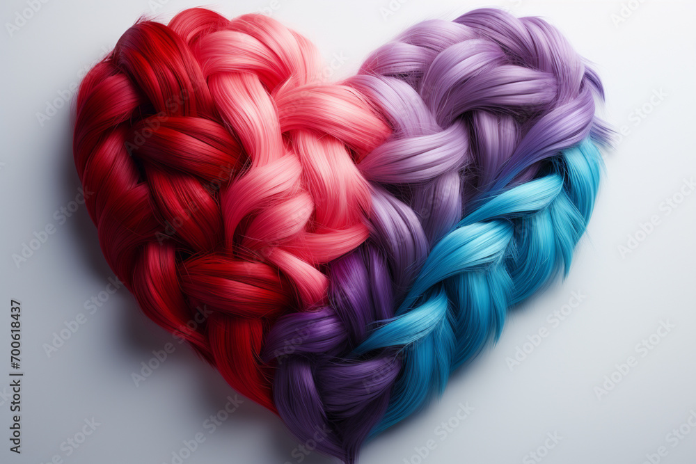 An illustration of a heart shape formed by a braid with diverse hair colors, representing love and unity. An illustration of a heart shape formed by a braid with diverse hair colors, representing love and unity.
