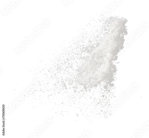 Photo image of throwing snow fly in air. Snows Freeze shot on black background isolated overlay. Fluffy White snowflakes splash cloud in falling down. Real Snow throwing shower