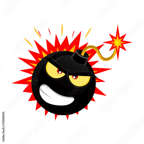 Angry bomb vector kawaii character vector illustration cute face is great for Icons, logos, children's books and other uses