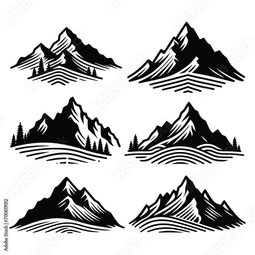 Set of mountain silhouettes isolated on a white background, Vector illustration.