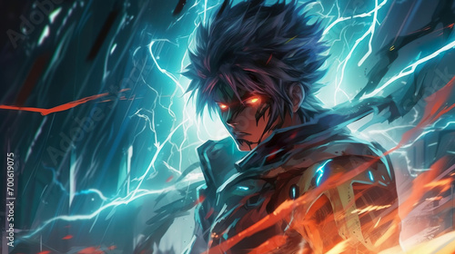 Anime-Krieger im elektrischen Sturm photo