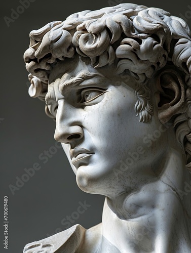 A beautiful stone stoic sculpture, statue of david portraying masculinity and stoicism.