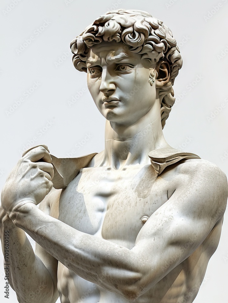 A beautiful stone stoic sculpture, statue of david portraying masculinity and stoicism.