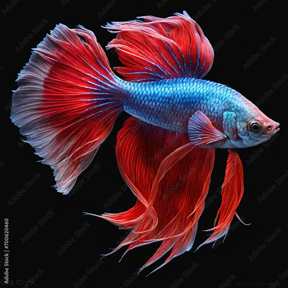 Giant color betta fish isolated on black background