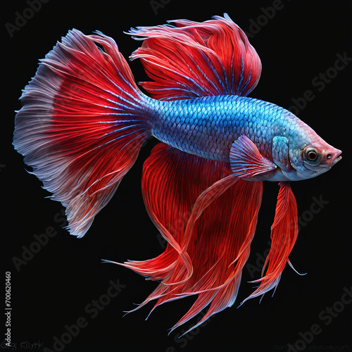 Giant color betta fish isolated on black background