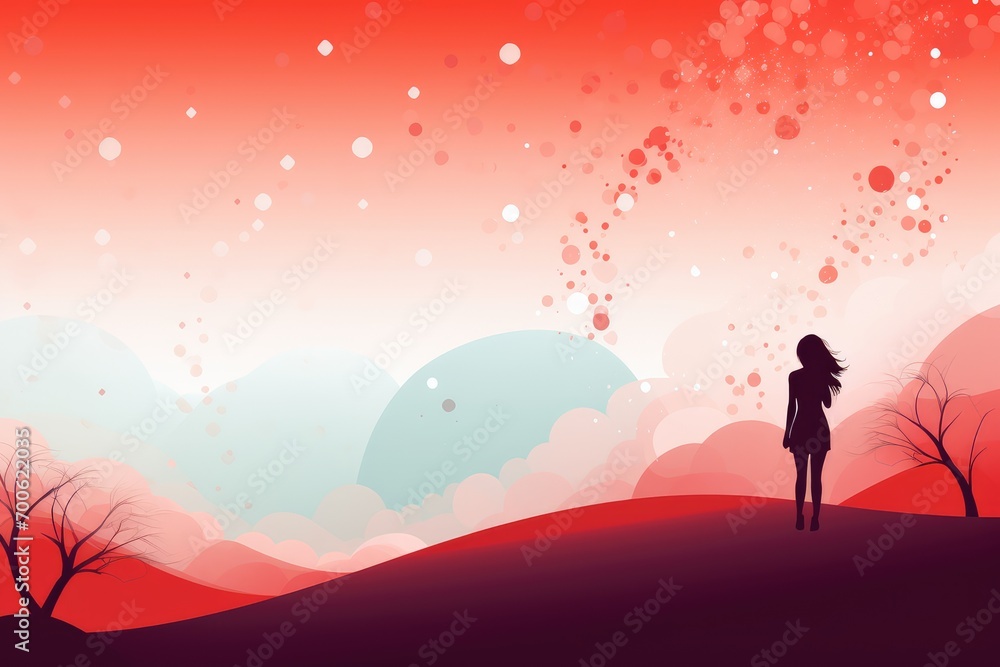 Silhouette of a girl on a red background. Helplines Awareness Day