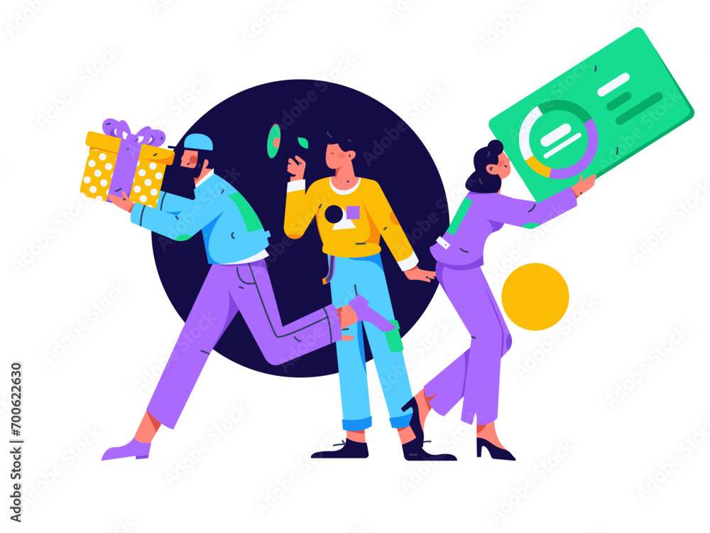 Fototapeta premium Flat vector illustration of business people operating work scene 