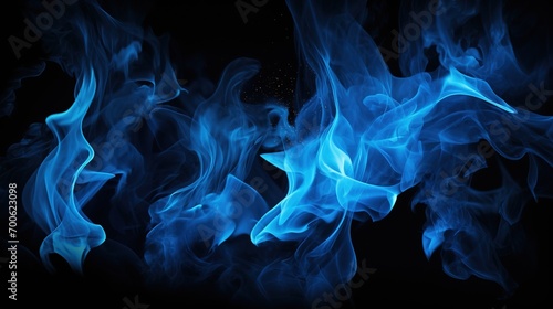 Blue Flames on Black Background. Fire, Hot, Burn 