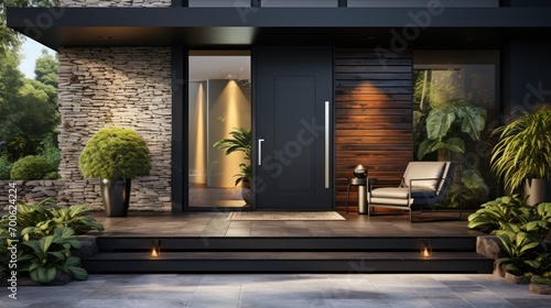 black modern new house front door house building entrance photo