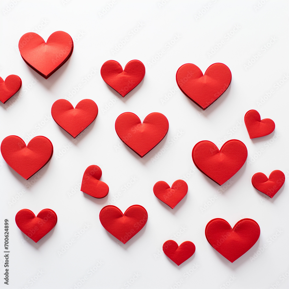 many red hearts on a white background