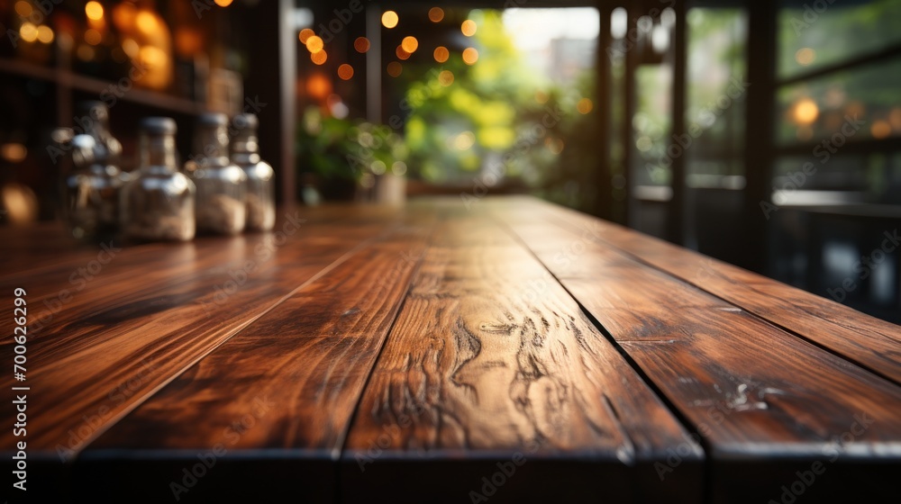empty wooden table in a coffee shop