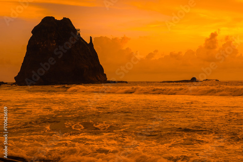 Sunset at the rocky beach in Papuma  Jember  East Java  Indonesia