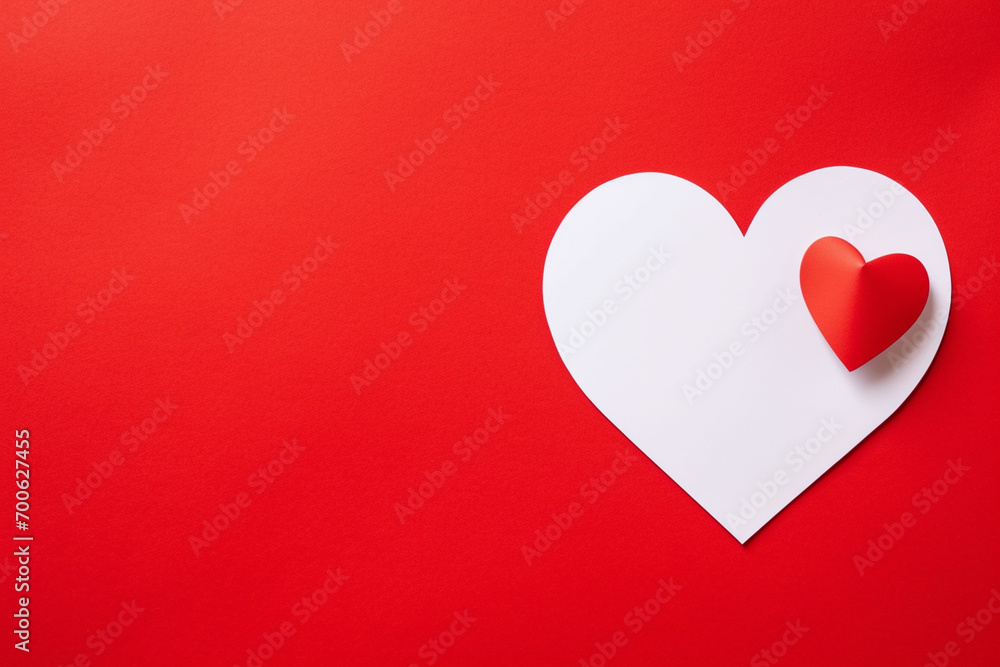 a blank sheet of paper and a heart on a red background a blank sheet of paper and a heart on a red background