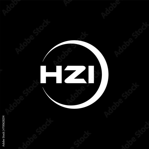 HZI letter logo design with black background in illustrator, cube logo, vector logo, modern alphabet font overlap style. calligraphy designs for logo, Poster, Invitation, etc.