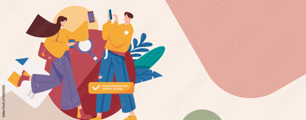 Naklejka premium Flat vector illustration of business people operating work scene