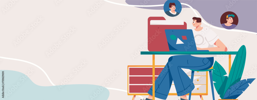 Flat vector illustration of business people operating work scene
