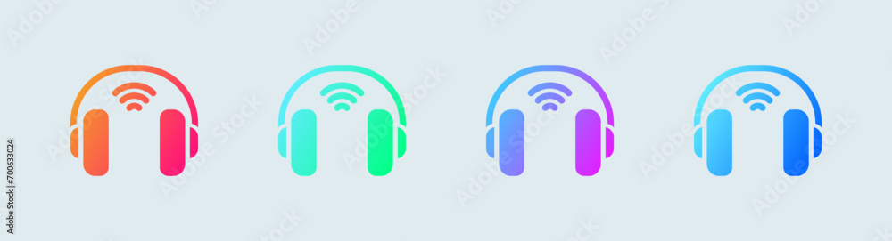 Wireless headphone solid icon in gradient colors. Earphones signs vector illustration. Wireless headphone solid icon in gradient colors. Earphones signs vector illustration.