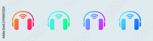 Wireless headphone solid icon in gradient colors. Earphones signs vector illustration.