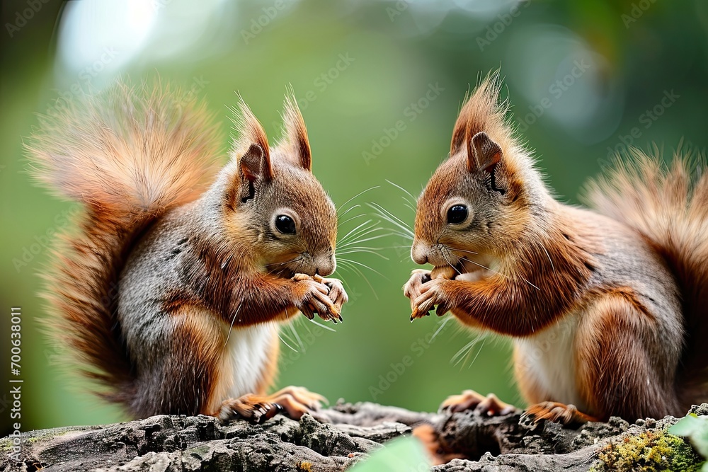 Capturing essence of nature. Cute brown squirrel in forest habitat. Adorable wildlife. Enjoying nut in park. Closeup portrait of curious and rodent Capturing essence of nature. Cute brown squirrel in forest habitat. Adorable wildlife. Enjoying nut in park. Closeup portrait of curious and rodent