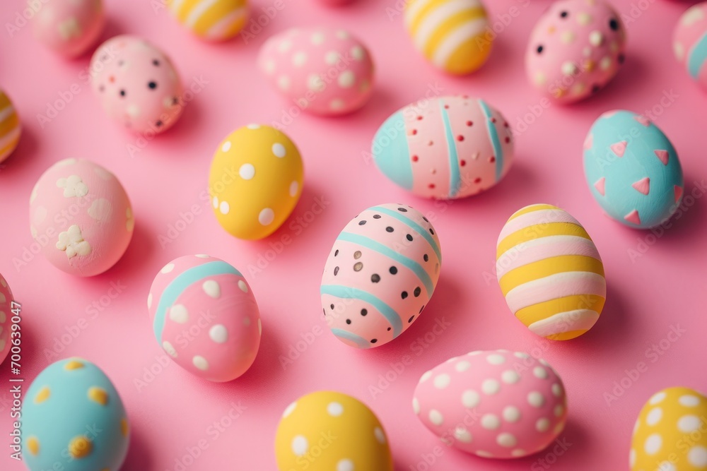 easter eggs arranged on a pink background