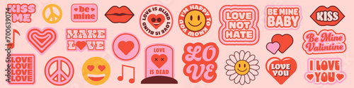 Cute Love sticker pack. Valentine's Day patches. Trendy Love Patches Collection
