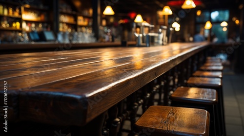 top view of wooden table inside the bar