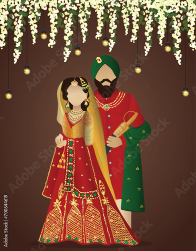 wedding couple illustration indian punjabi couple illustrated artwork bride and groom in traditional punjabi outfits punjabi wedding couple