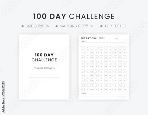 100-Day Challenge Printable Fitness Goal Setting Ideas Progress Tracker Chart  photo