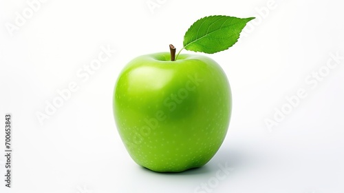 Ripe Green Apple with Leaf on White Background. Fresh, Healthy, Healthy Life, Fruit 