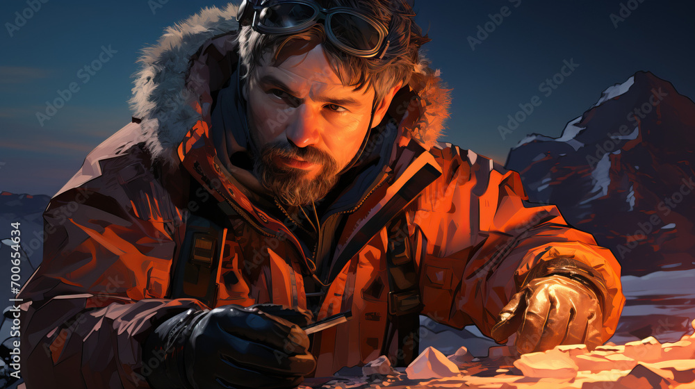 Close-Up of a Scientist Engaged in the Critical Task of Monitoring Ice Melting in the Arctic, Capturing the Dedication to Climate Research and Environmental Awareness. Close-Up of a Scientist Engaged in the Critical Task of Monitoring Ice Melting in the Arctic, Capturing the Dedication to Climate Research and Environmental Awareness.