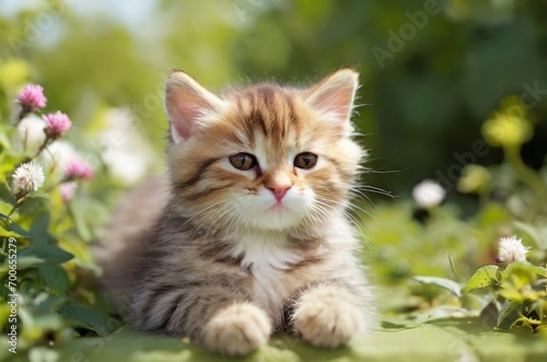 Adorable Outdoor Bliss: Watch This Cute Cat Soak Up Sunshine and Playful Moments. Generative AI.