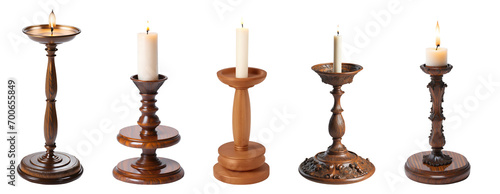 Set collection of decorative wooden candle stands isolated on transparent background. Generative AI photo