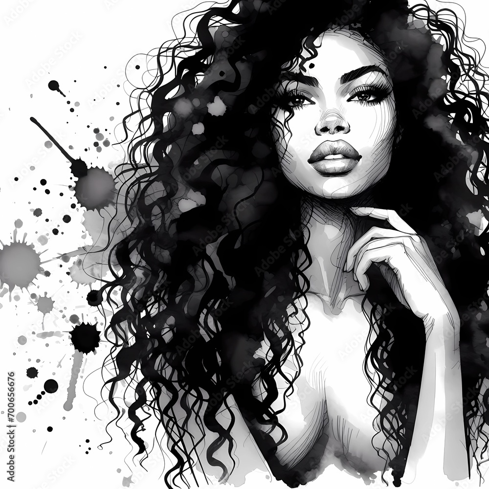Fototapeta premium Black and white illustration of a woman