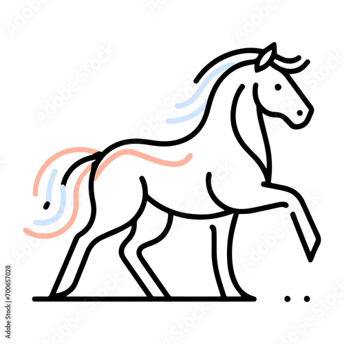 Minimal 12 Chinese Year Zodiac  line cartoon character clipart for decoration of horse