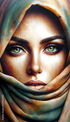 Beautiful woman's face with visible green eyes