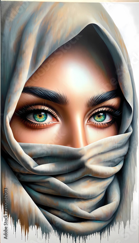 Beautiful woman's face with visible green eyes