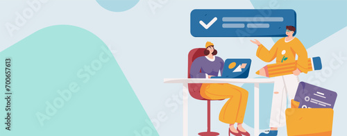 Flat vector illustration of business people operating work scene
